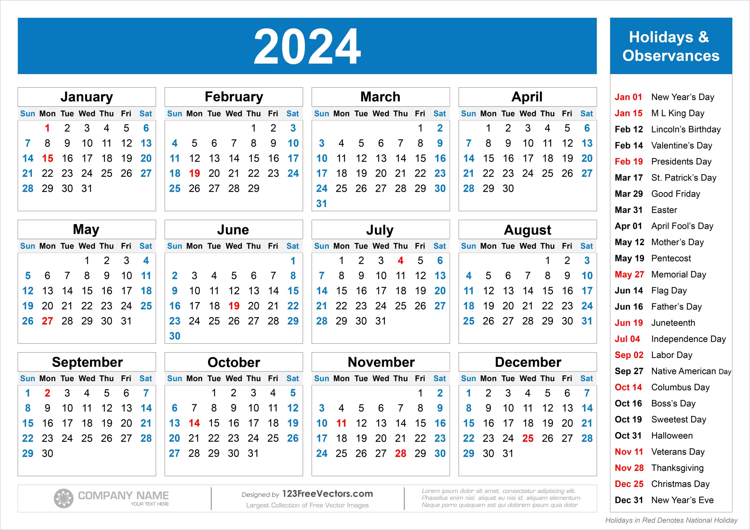 Free Download Free Printable 2024 Calendar With Holidays