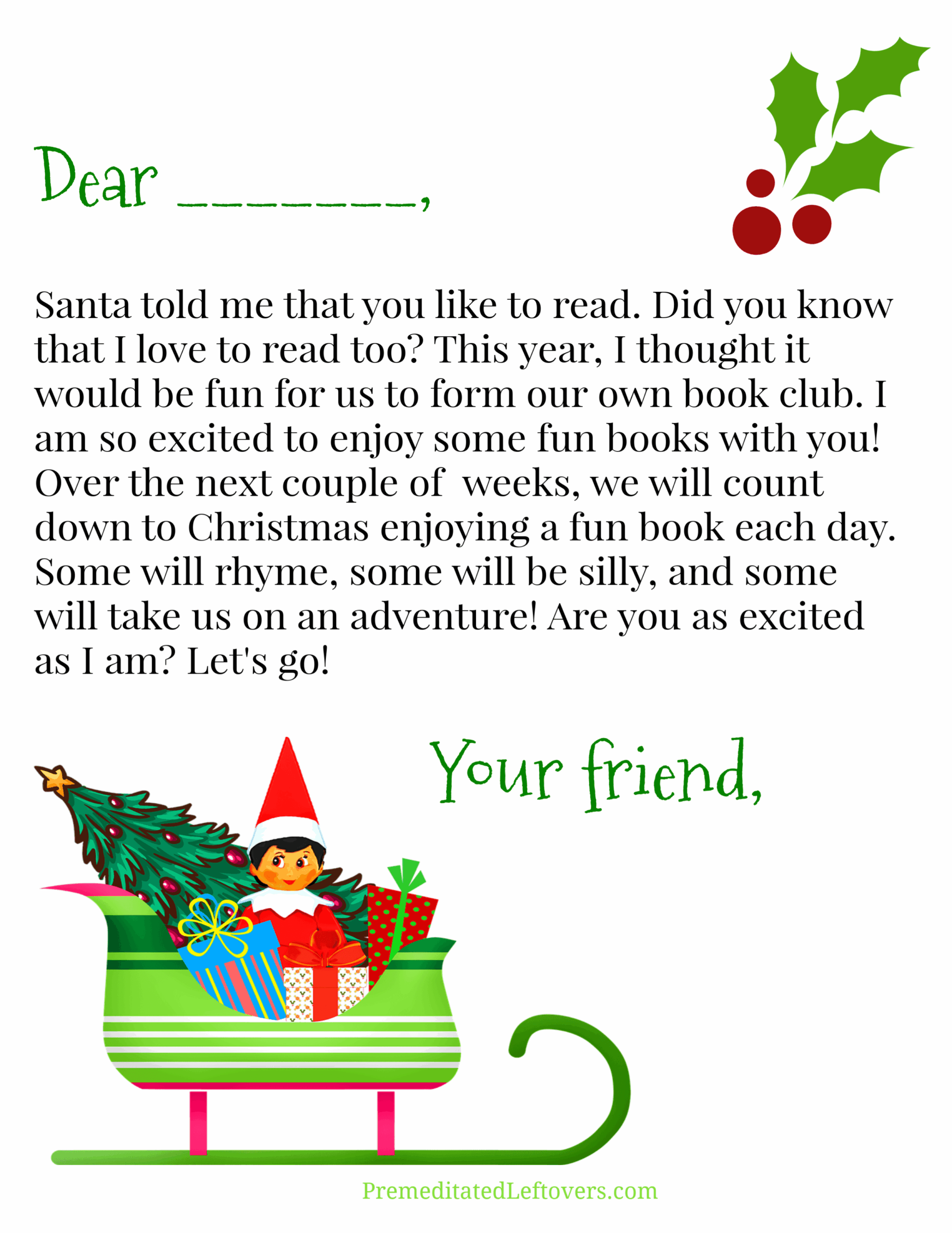 free printable elf on the shelf letter template