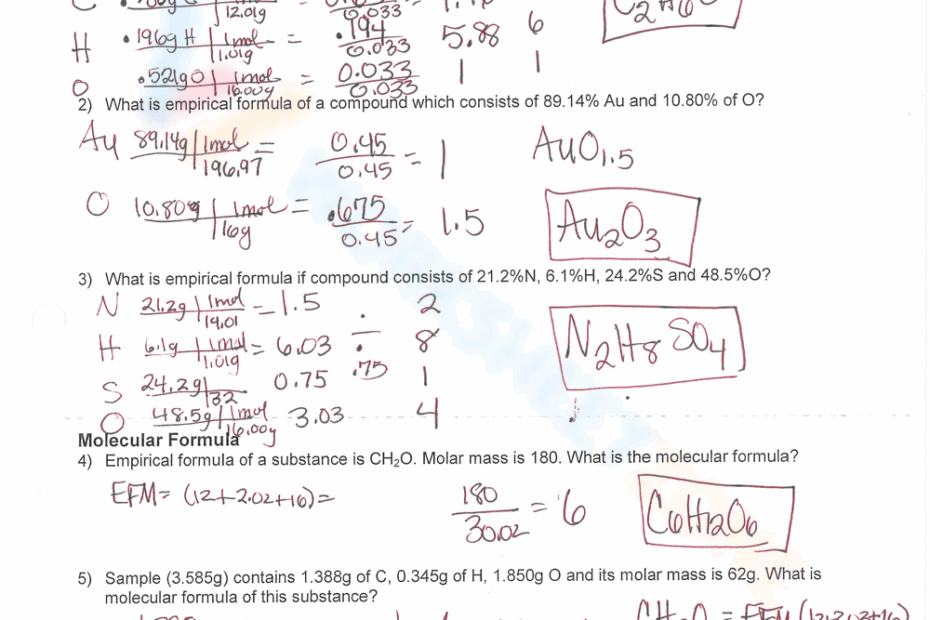 Free Empirical molecular Formula Practice Worksheets Worksheets Library