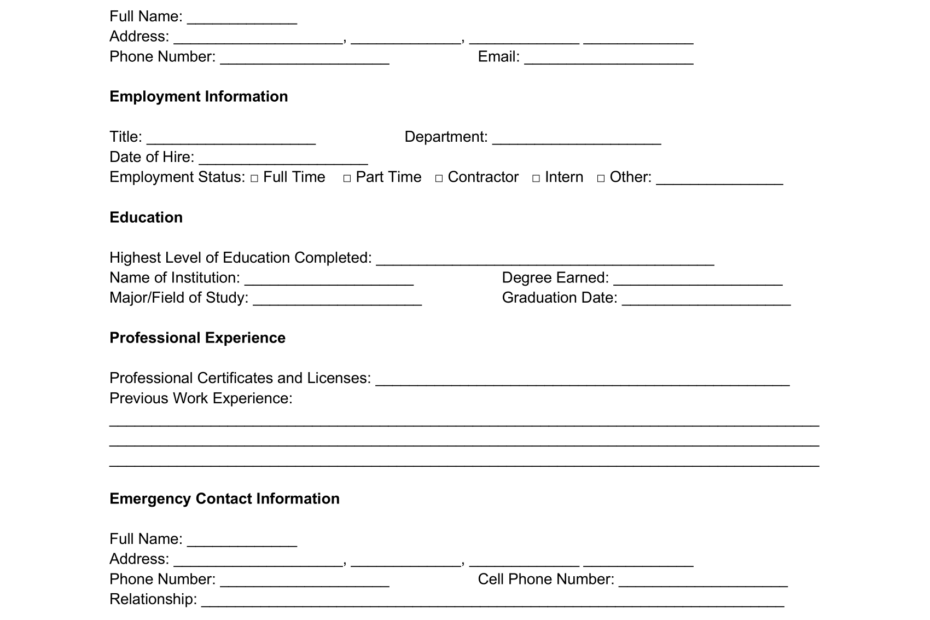 Free Employee Information Form Template PDF U0026 Word