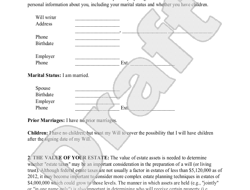 Free Estate Planning Worksheet For Married People Rocket Lawyer