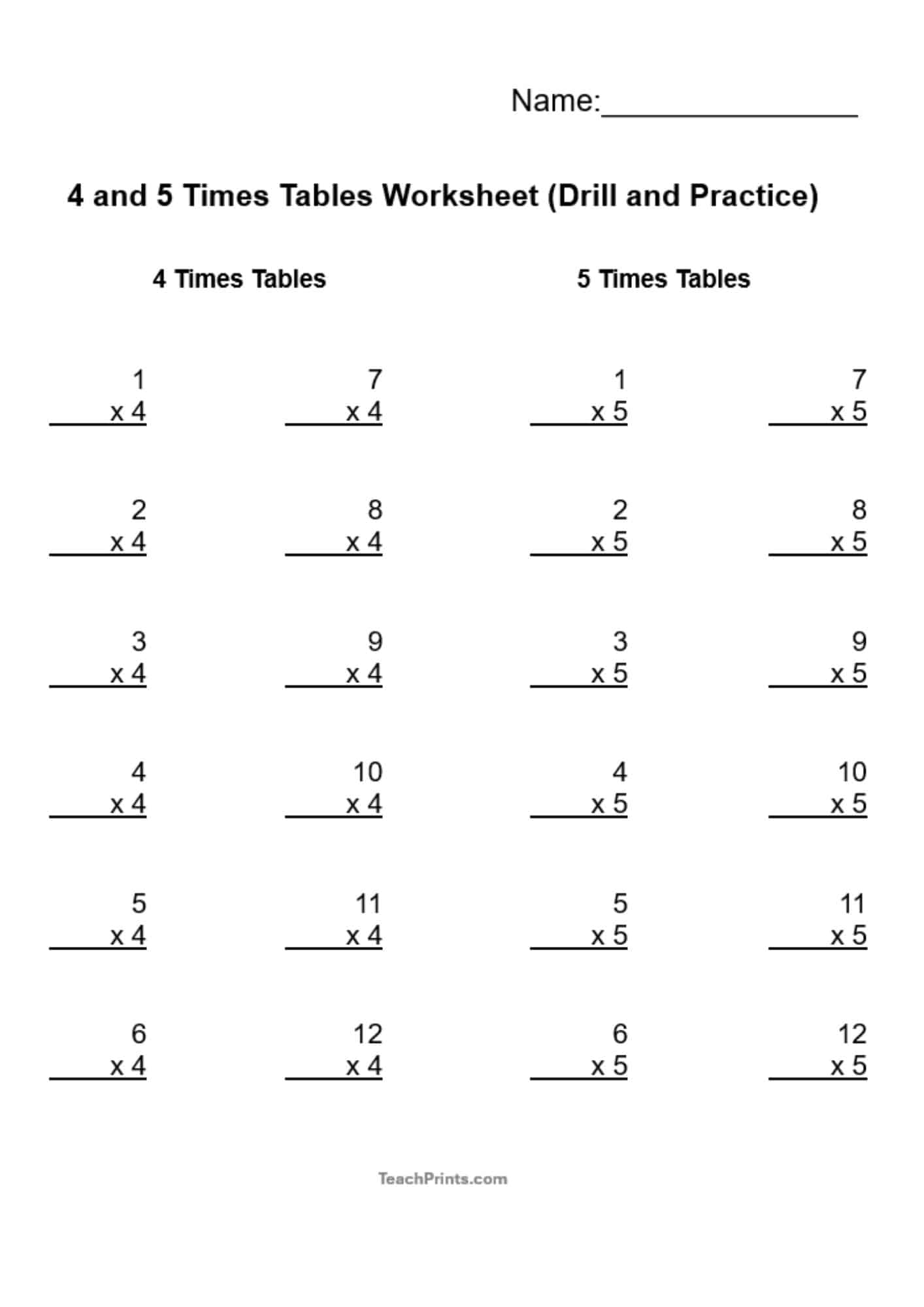math times tables worksheet