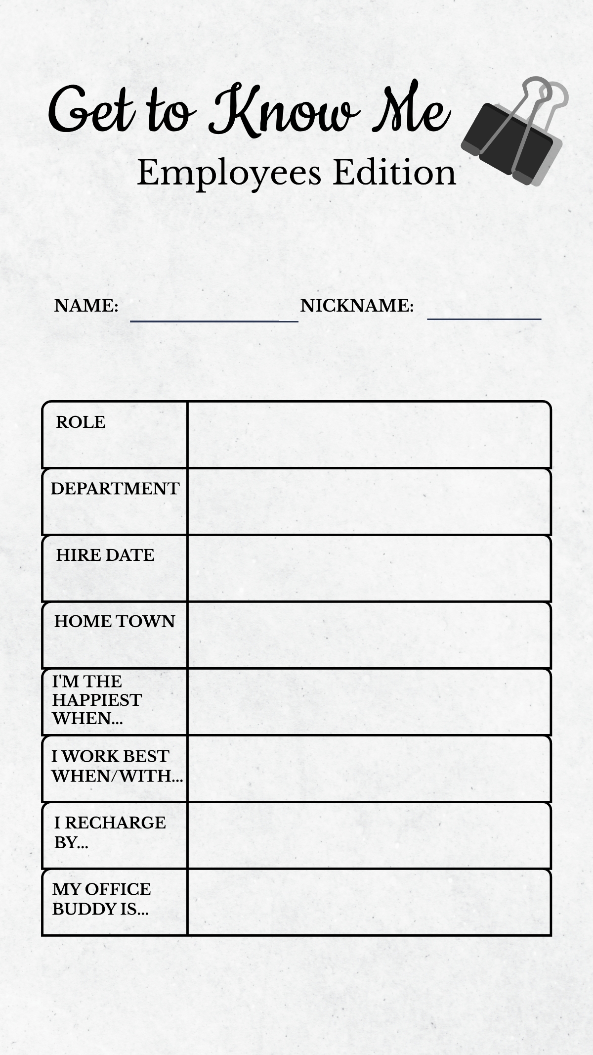 Free Get To Know Me For Employees Template To Edit Online