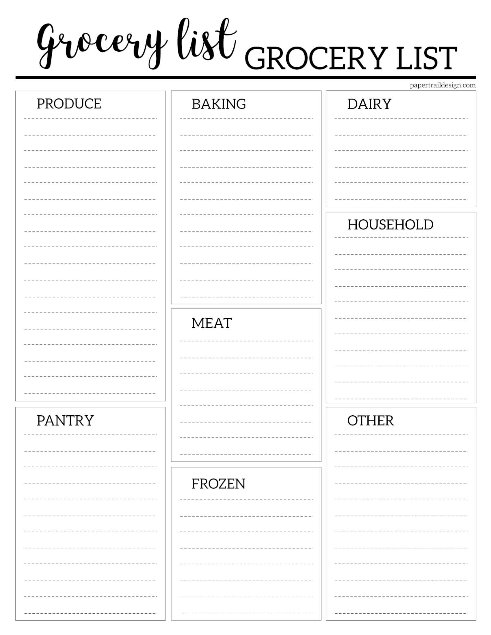 free printable grocery list templates