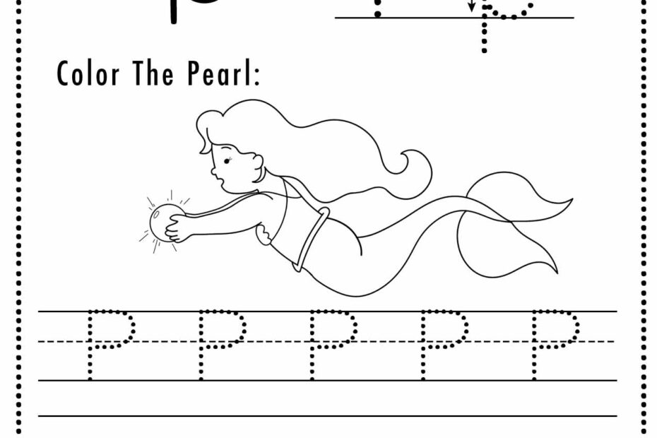 Free Letter P Tracing Worksheet Printable Mermaid Themed Sly Spoon