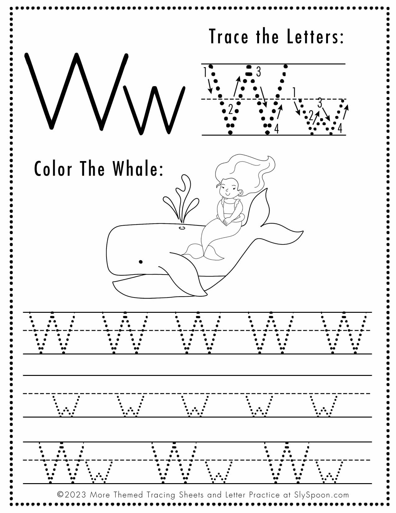 Free Letter W Tracing Worksheet Printable Mermaid Themed Sly Spoon