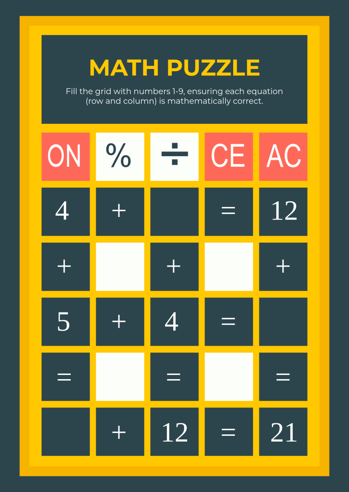 Free Math Puzzle Template To Edit Online