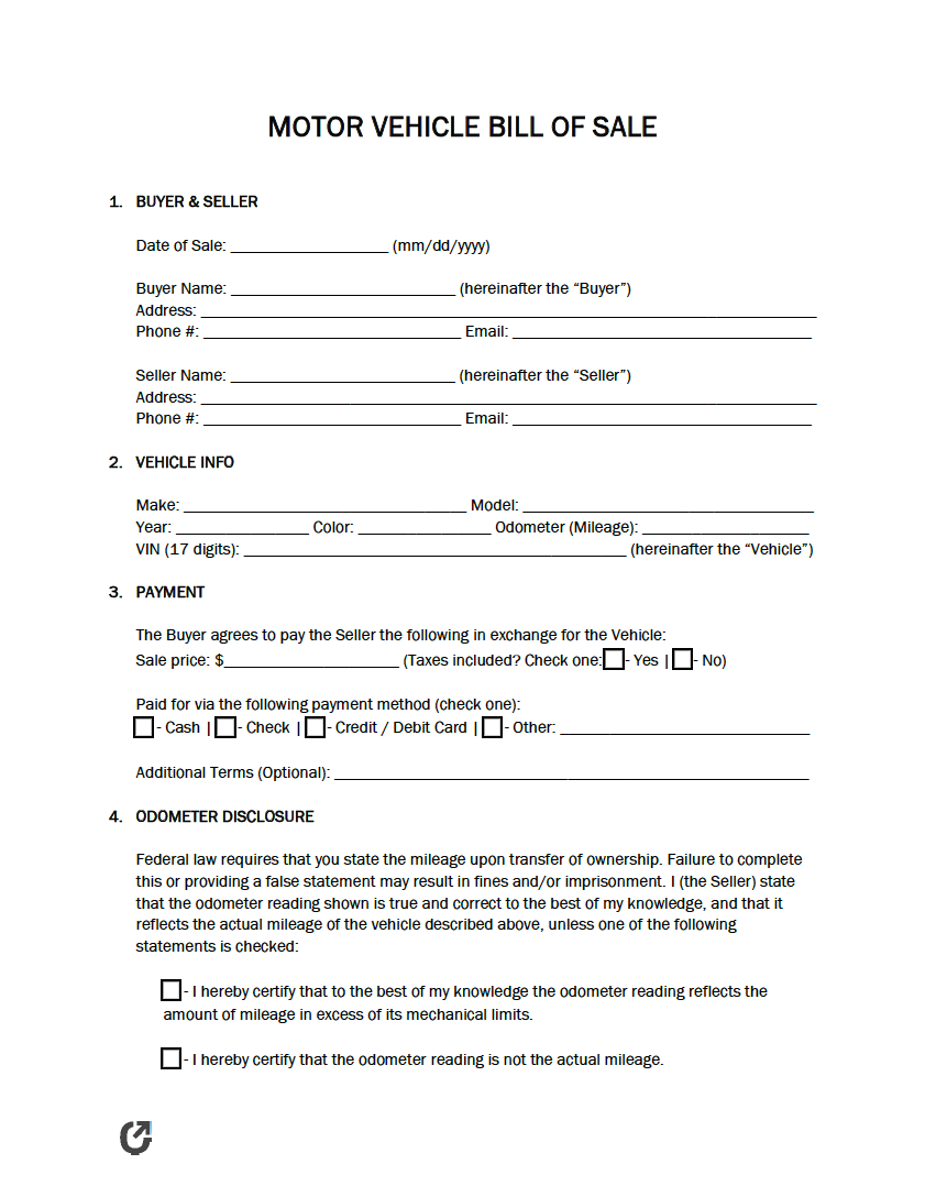 free printable auto bill of sale