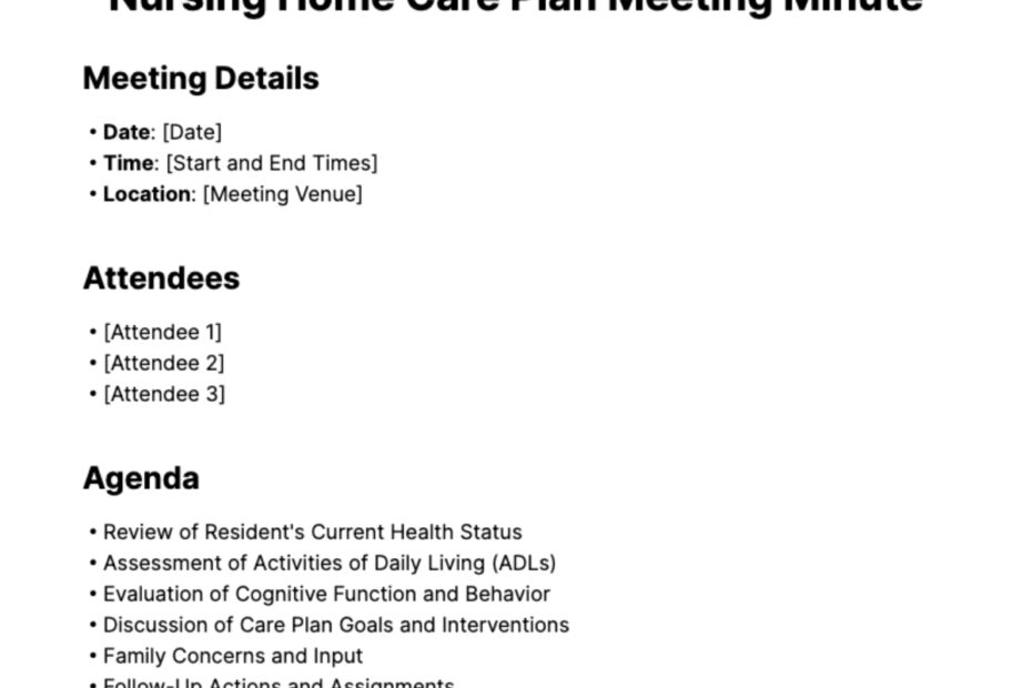 Free Nursing Home Care Plan Meeting Minute Template To Edit Online