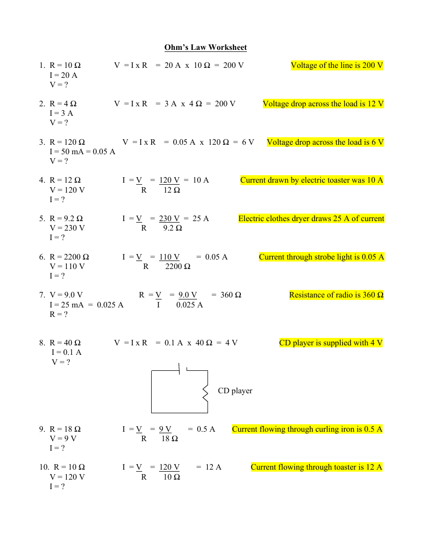 Free Ohms Law Worksheet Download Free Ohms Law Worksheet Png Images Free Worksheets On Clipart Library