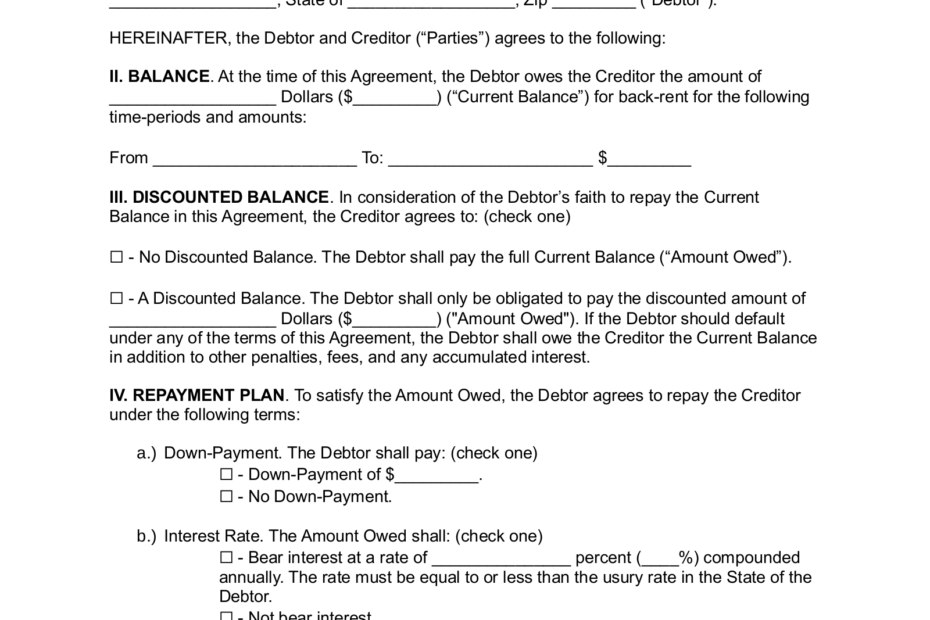 Free Past Due Rent Payment Plan Agreement PDF Word EForms