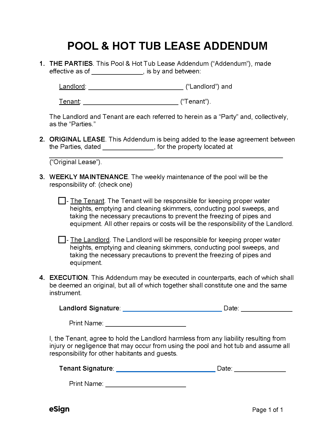 Free Pool U0026 Hot Tub Lease Addendum Form PDF Word