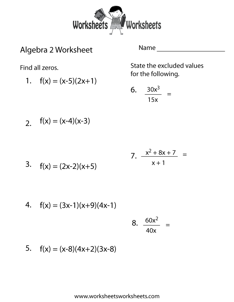 Free Printable Algebra 2 Practice Worksheet