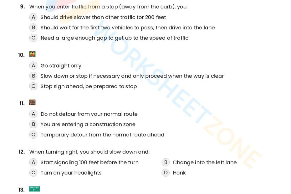 Free Printable California DMV Practice Test 9 Part 1