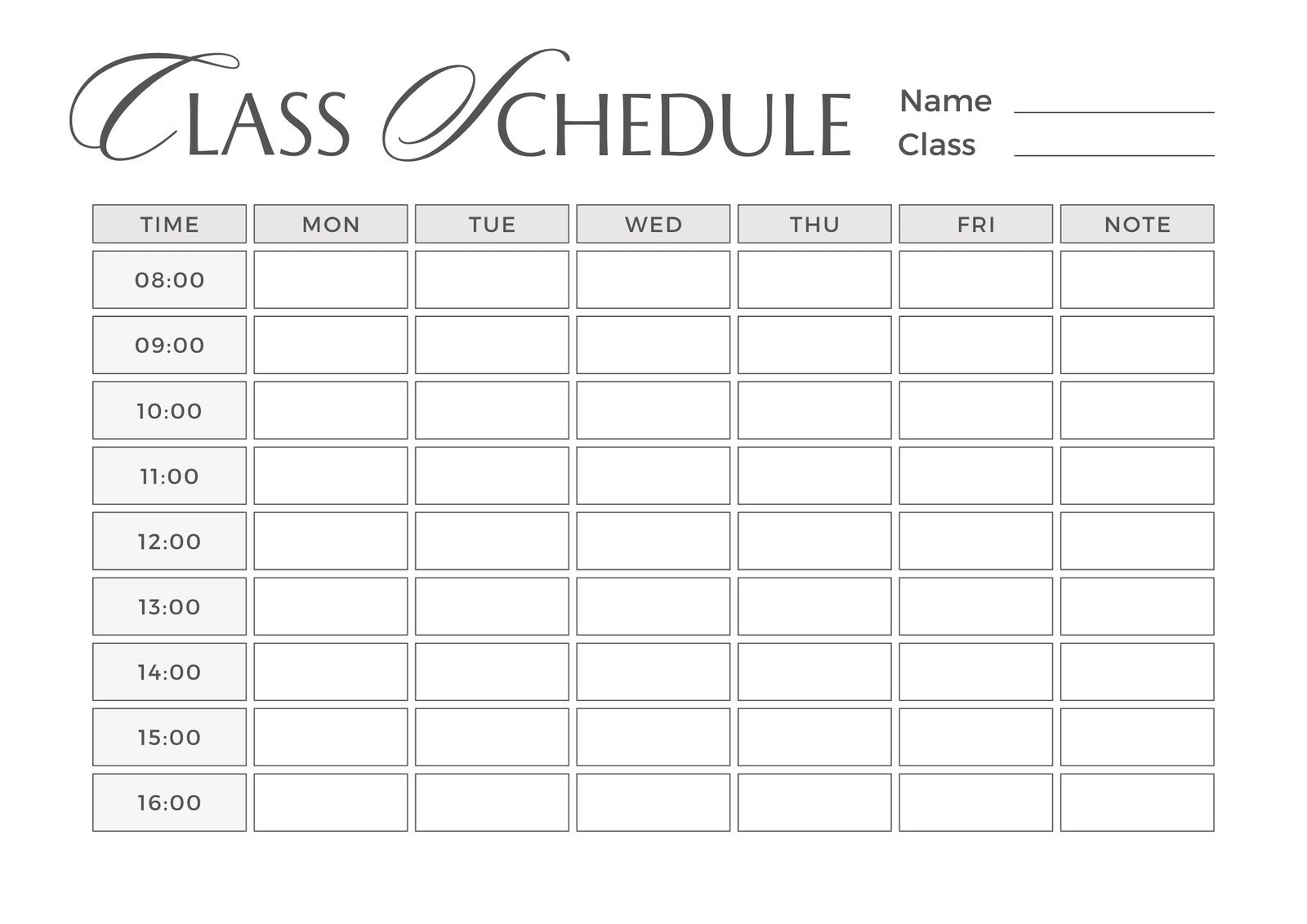 college class schedule template