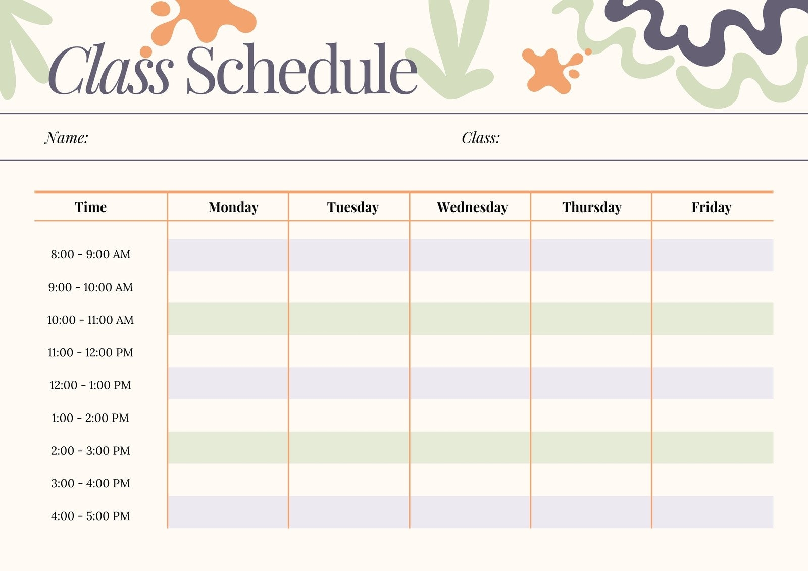Free Printable Class Schedule Templates To Customize Canva