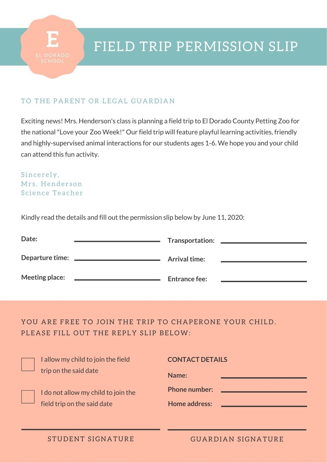 printable permission slip template