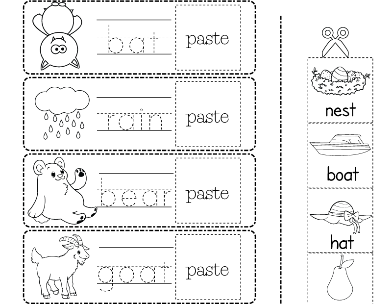 Free Printable Cut and Paste Rhyming Words Worksheet