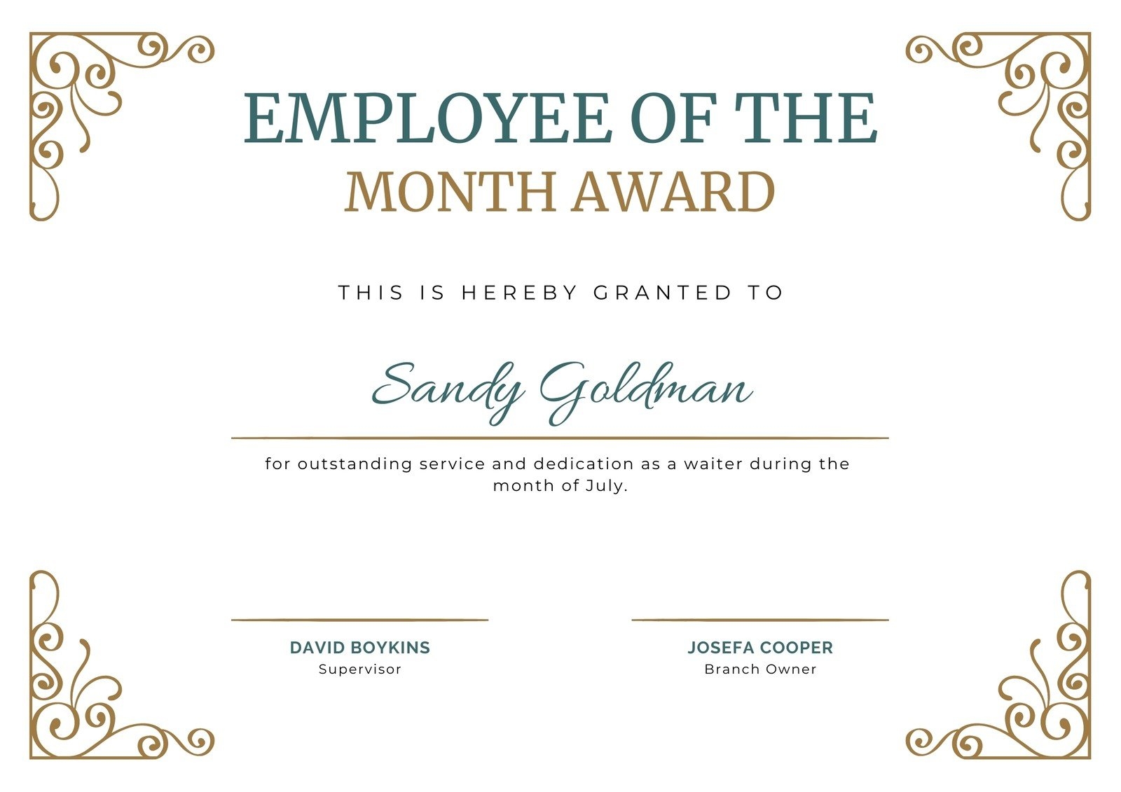 Free Printable Employee Of The Month Certificate Templates Canva