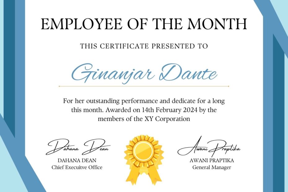 Free Printable Employee Of The Month Certificate Templates Canva