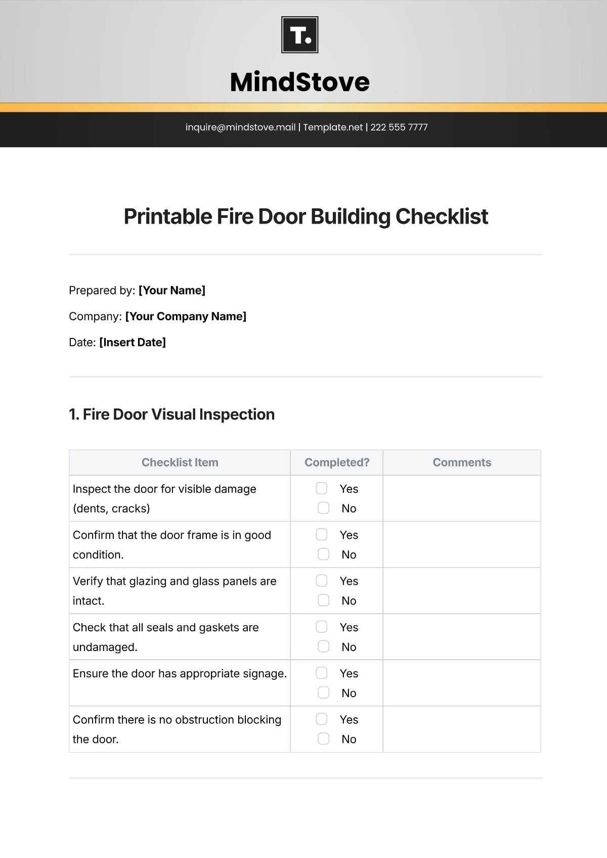 Free Printable Fire Door Building Checklist Template To Edit Online