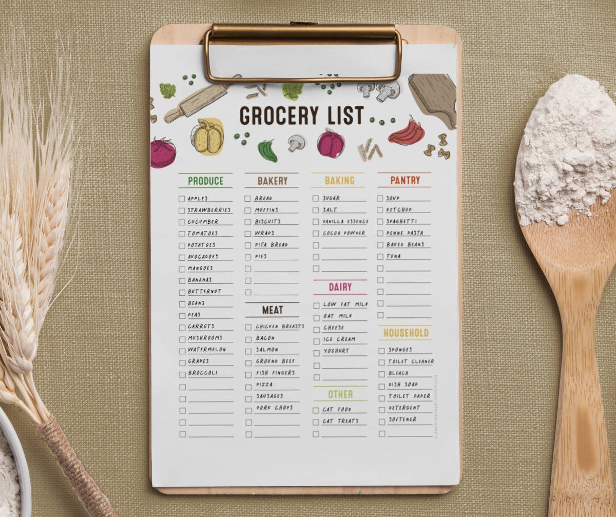 free printable grocery list with categories