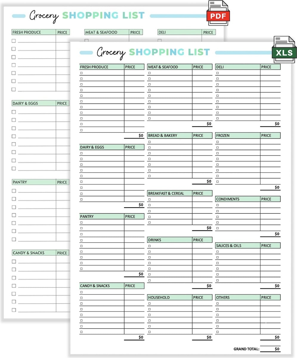 excel spreadsheet printable grocery list template word