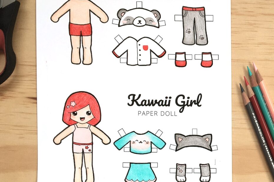 Free Printable Kawaii Paper Dolls Colouring Pages