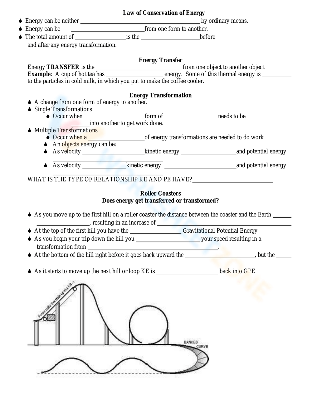kinetic potential energy worksheet