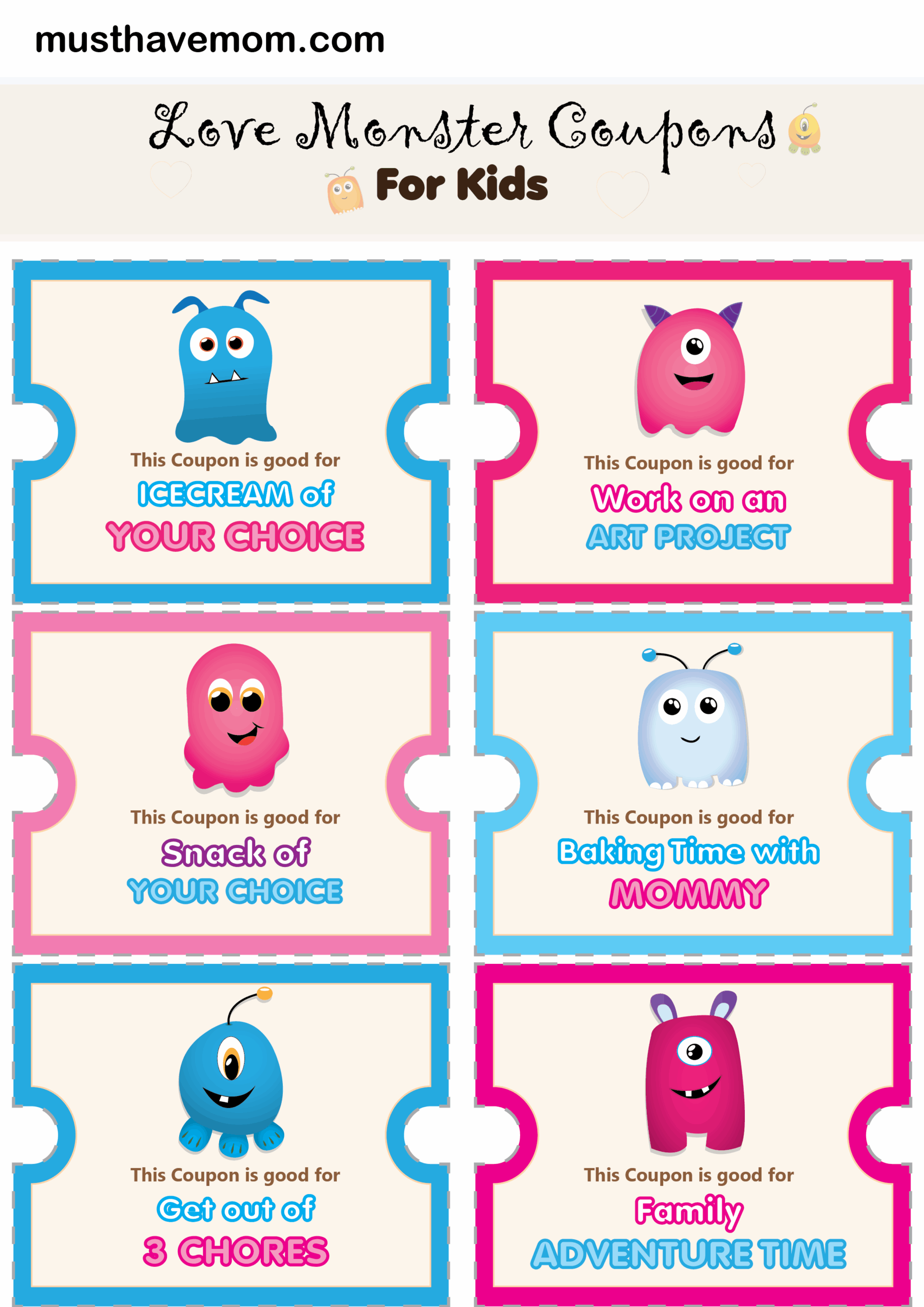 Free Printable Love Coupons To Reward Kids Must Have Mom