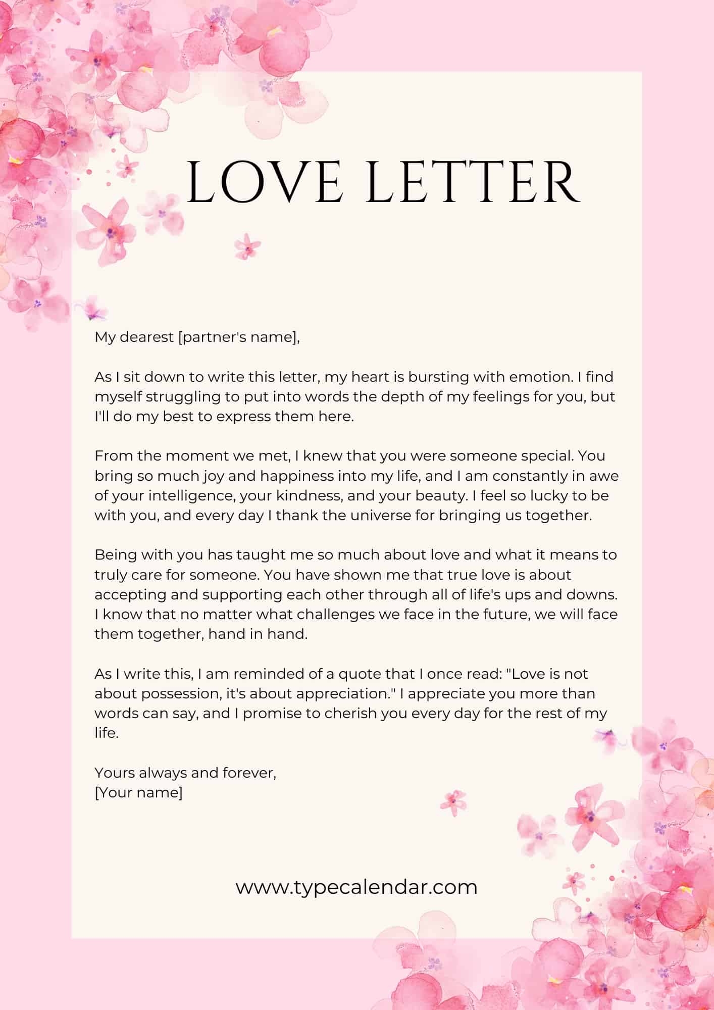 Free Printable Love Letter Templates Word PDF 