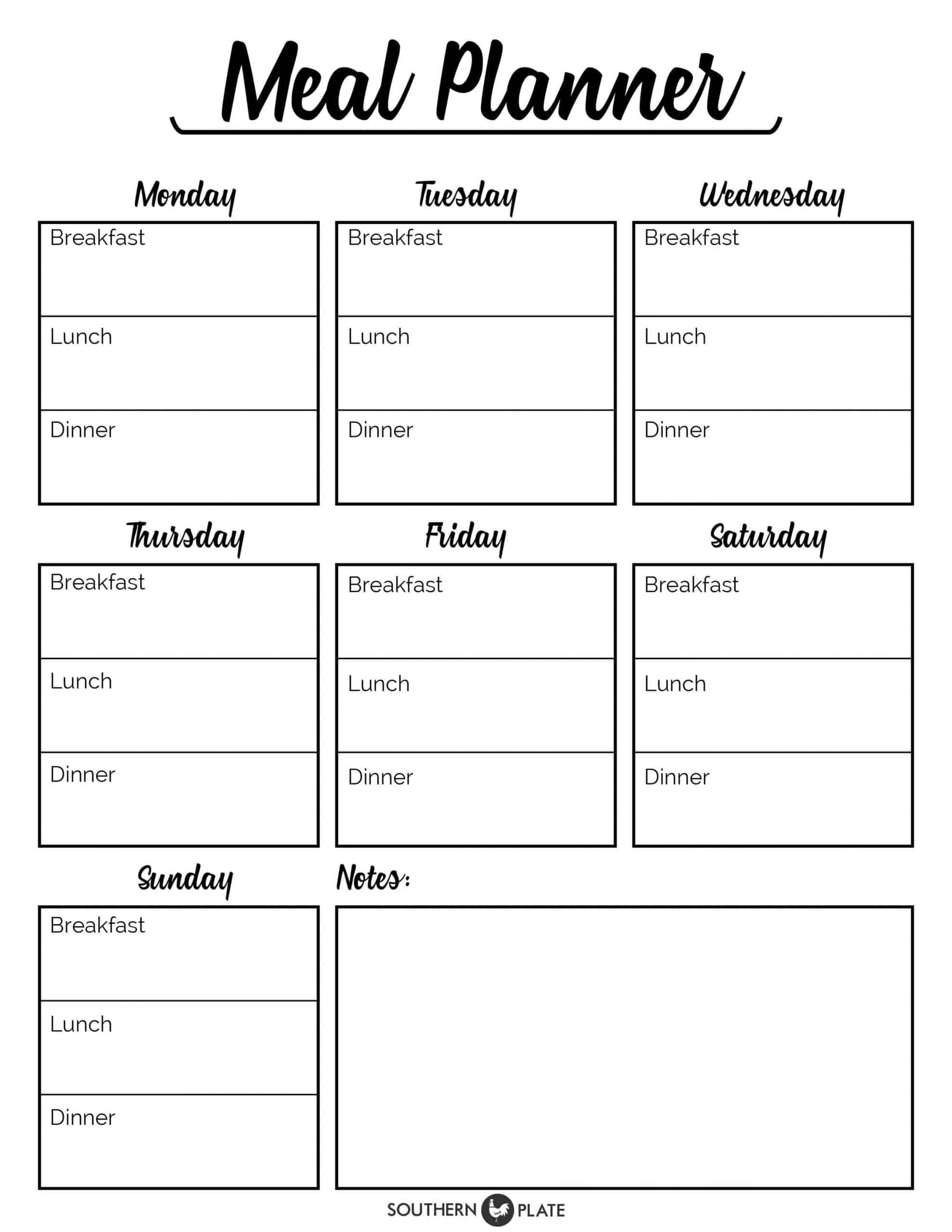 meal planner template free printable