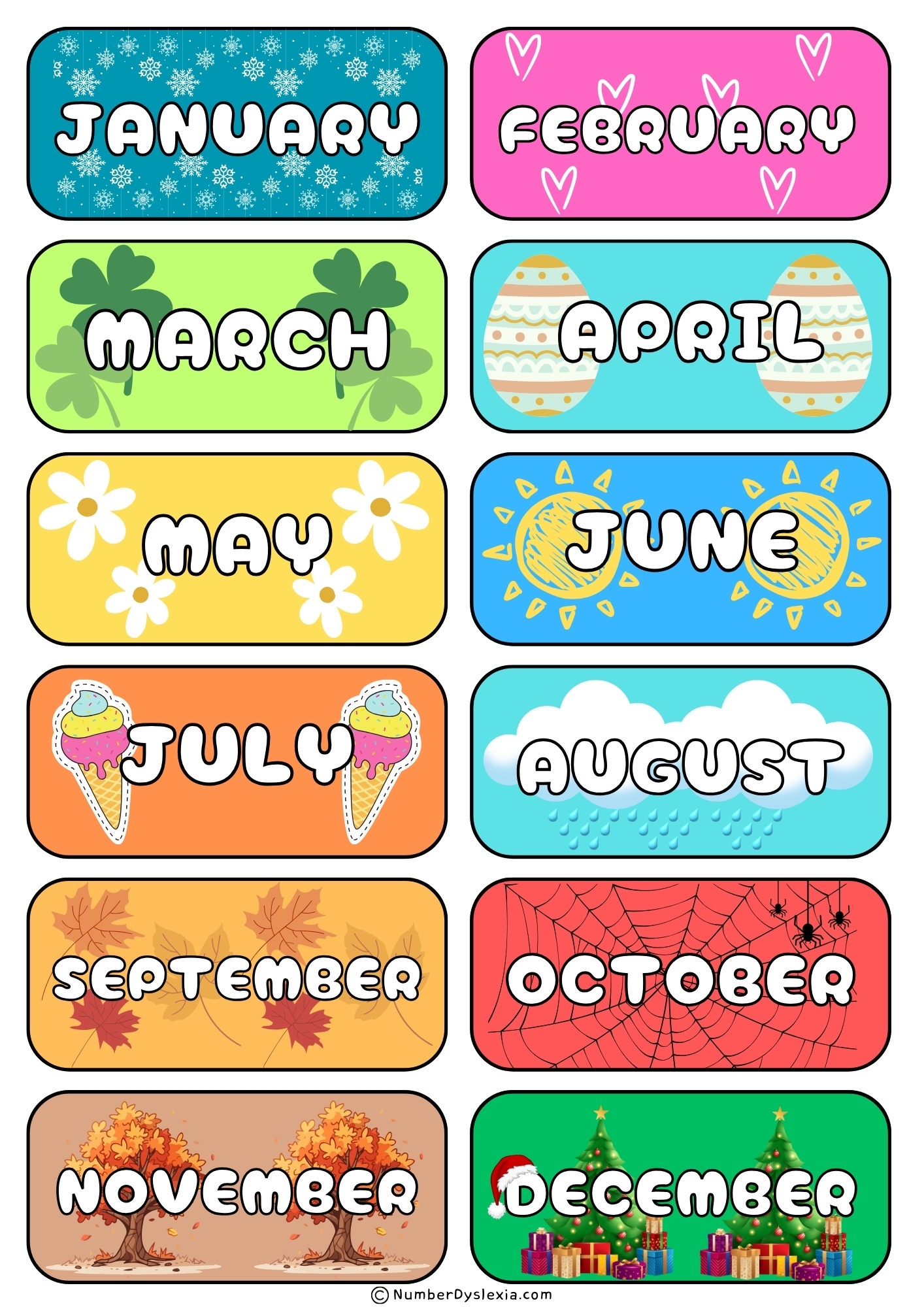 Free Printable Months Of The Year Charts PDF Number Dyslexia