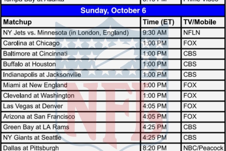 Free Printable NFL Schedule Archives Printerfriendly