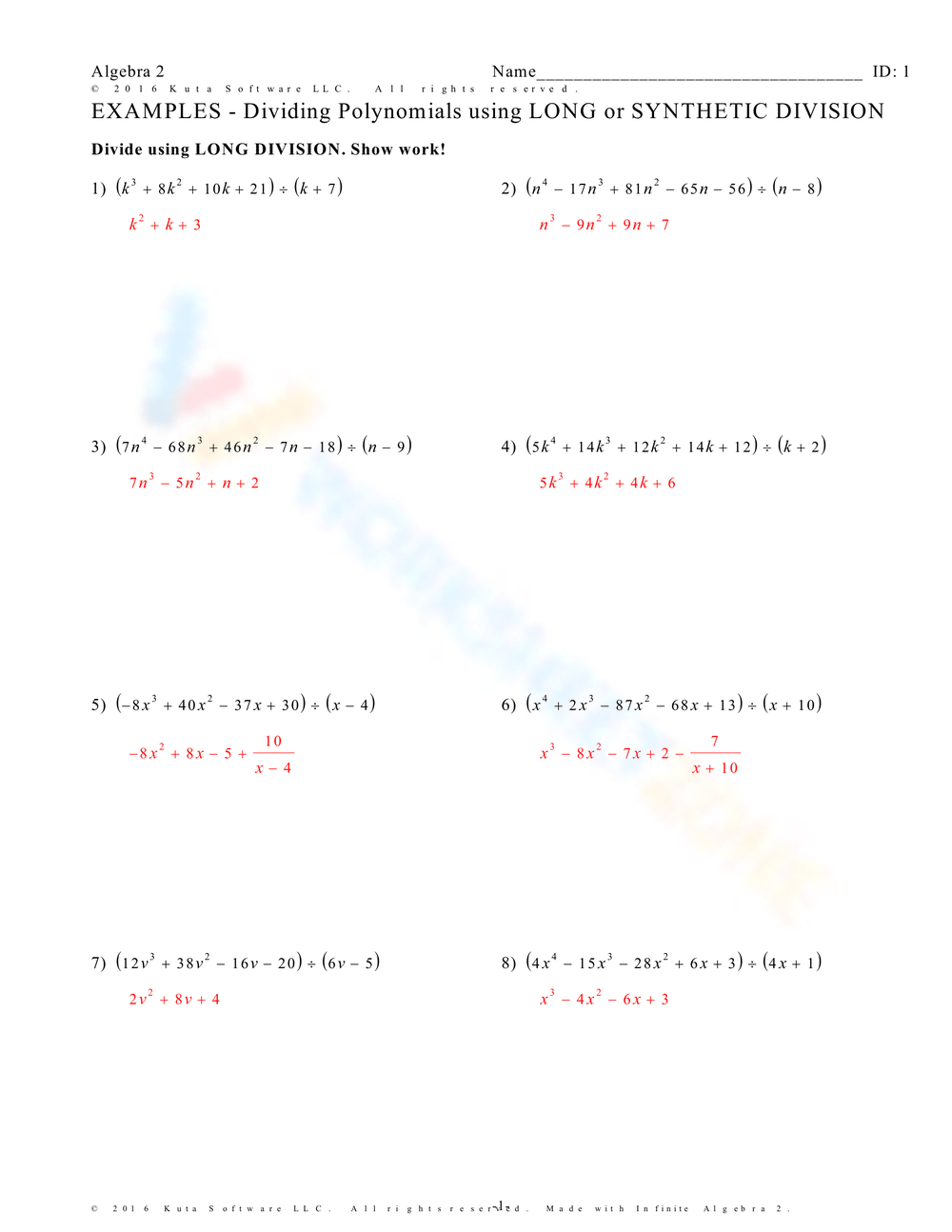 Free Printable Polynomial Long Division Worksheets Worksheets 
