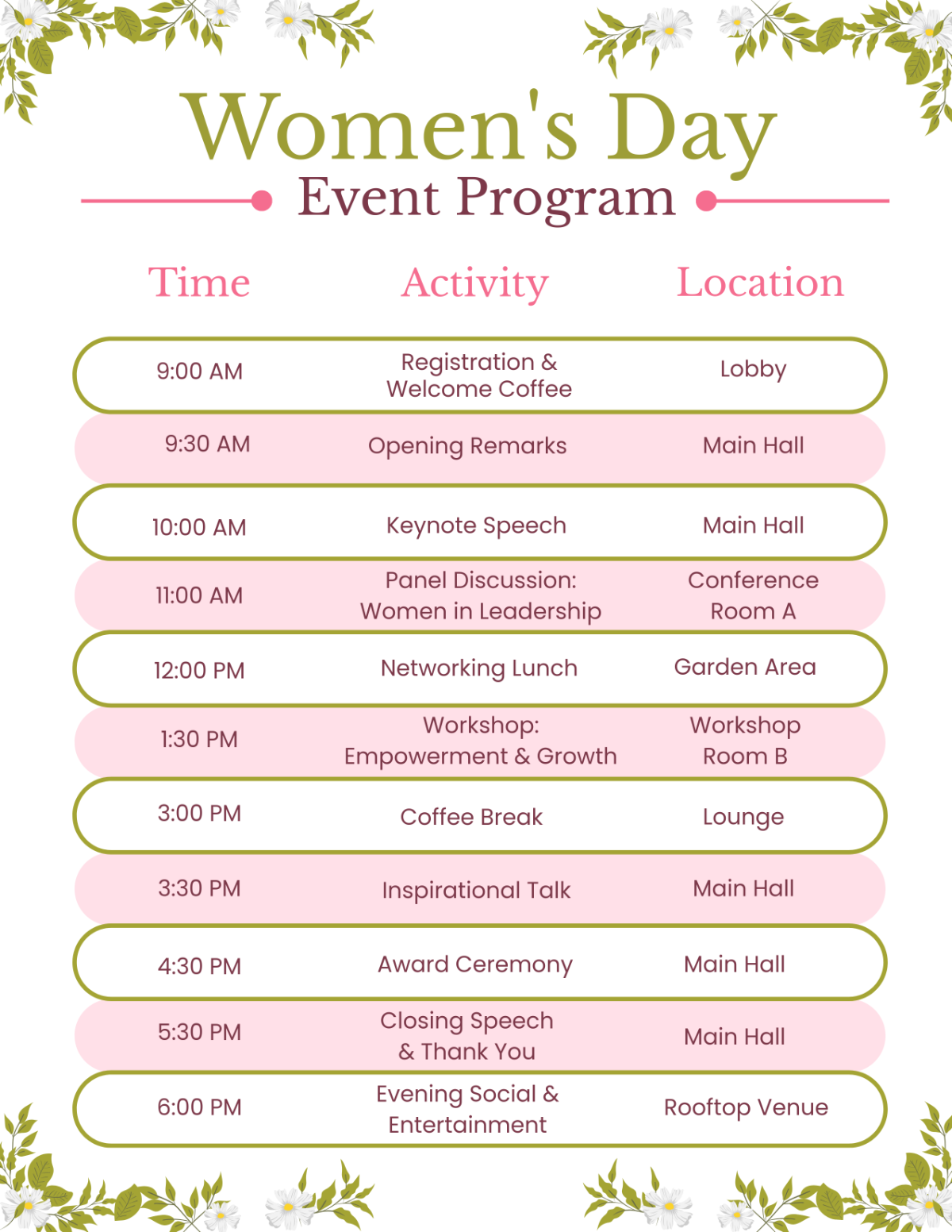 template for an event program