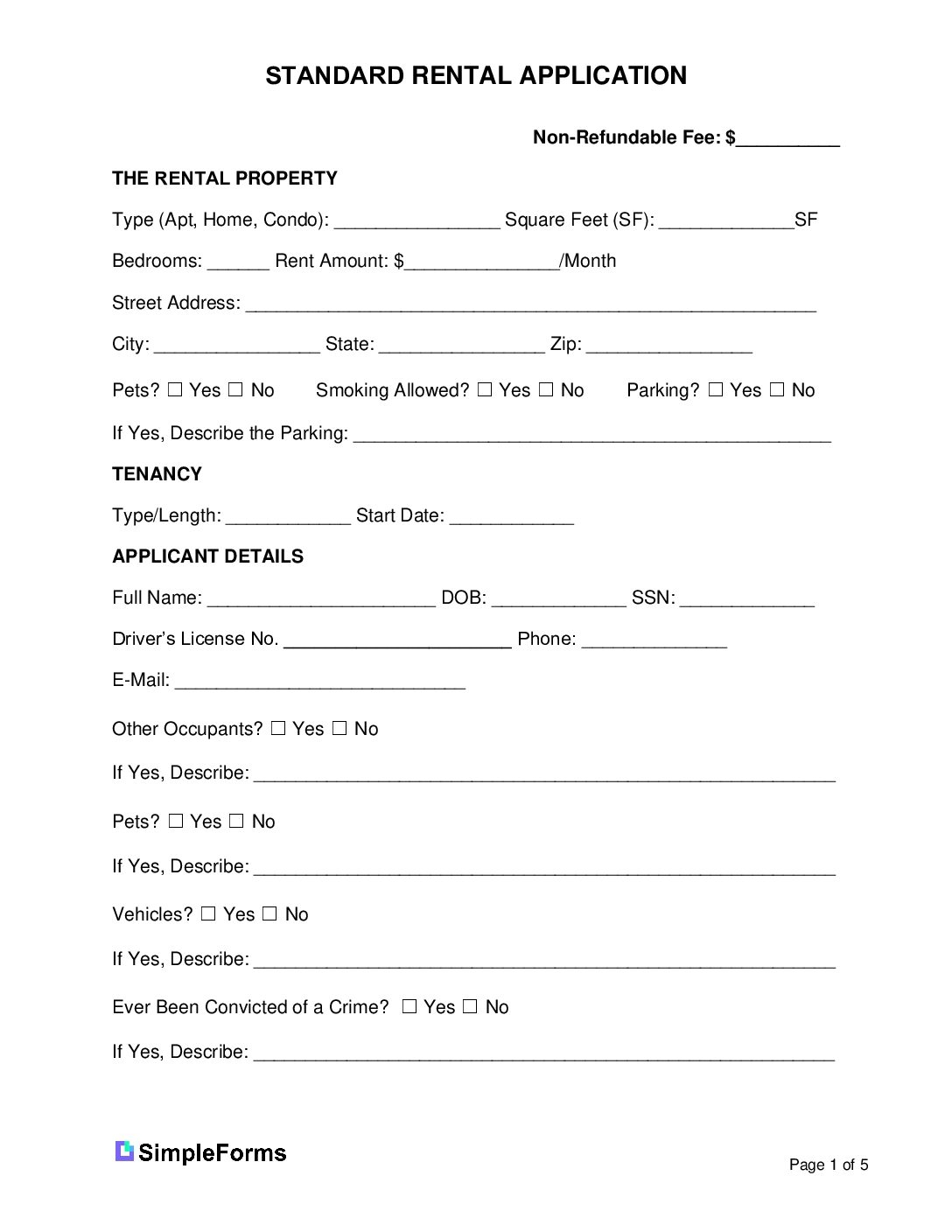 Free Rental Application Templates In PDF Word Excel
