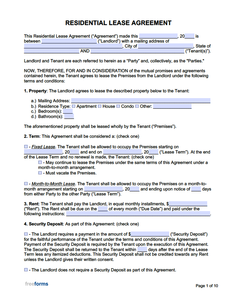 blank rental agreement printable
