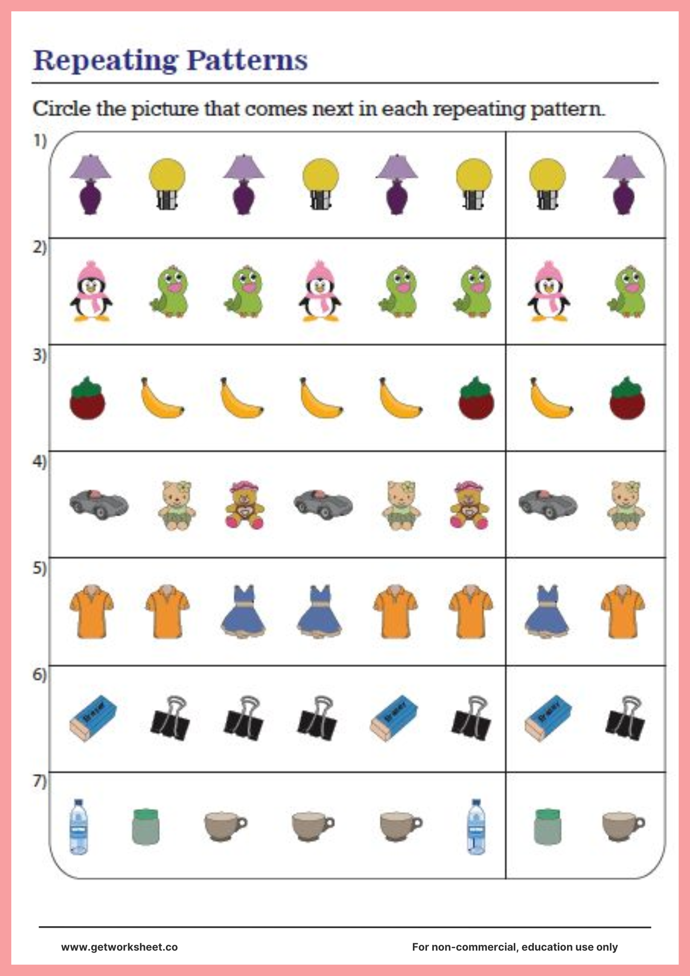 Free Repeating Patterns Worksheets Worksheets Get Worksheet