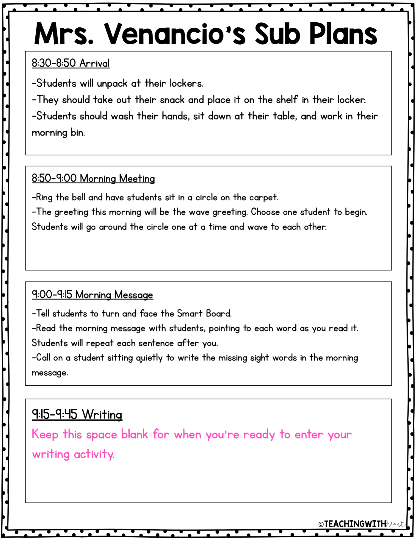 Free Sub Plans Template