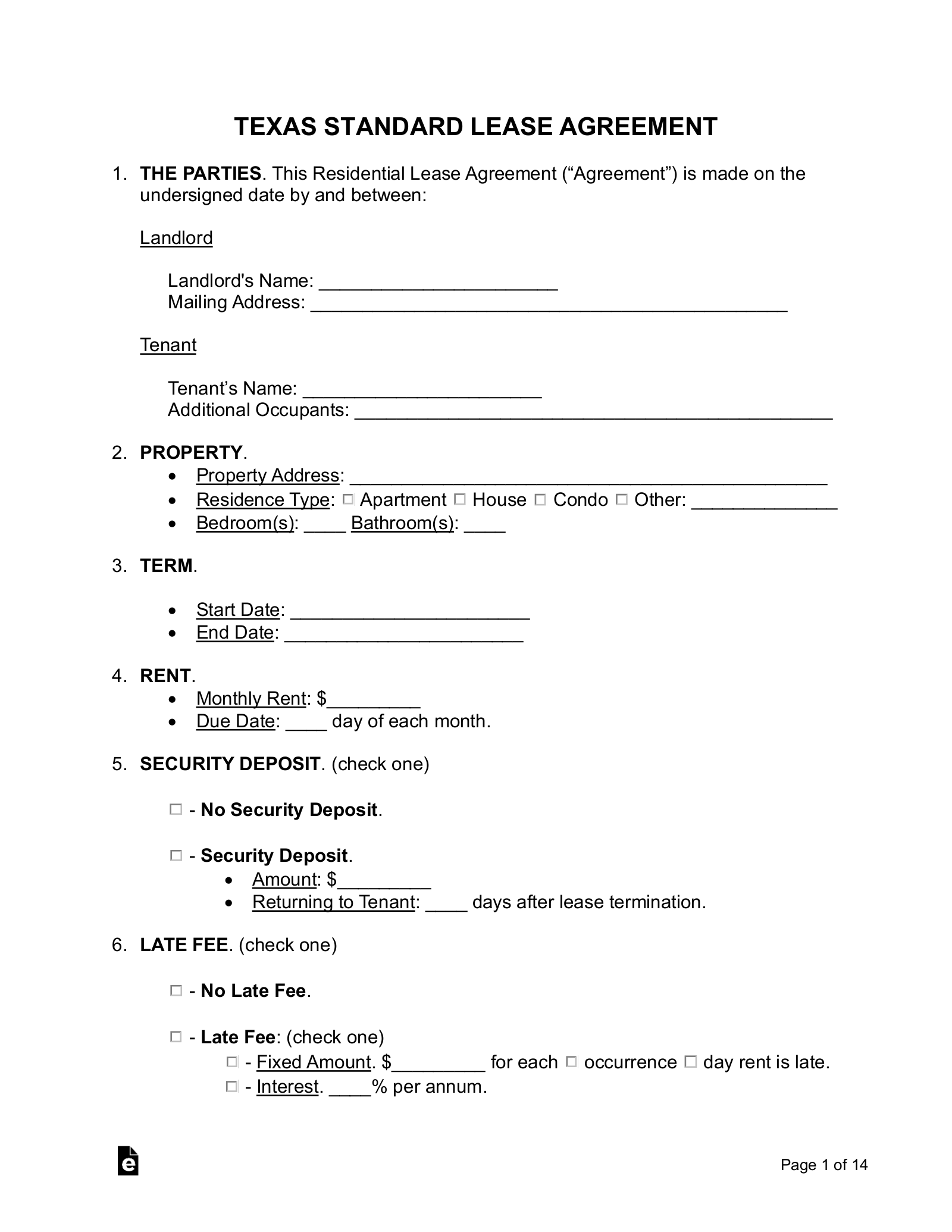 free printable residential lease agreement