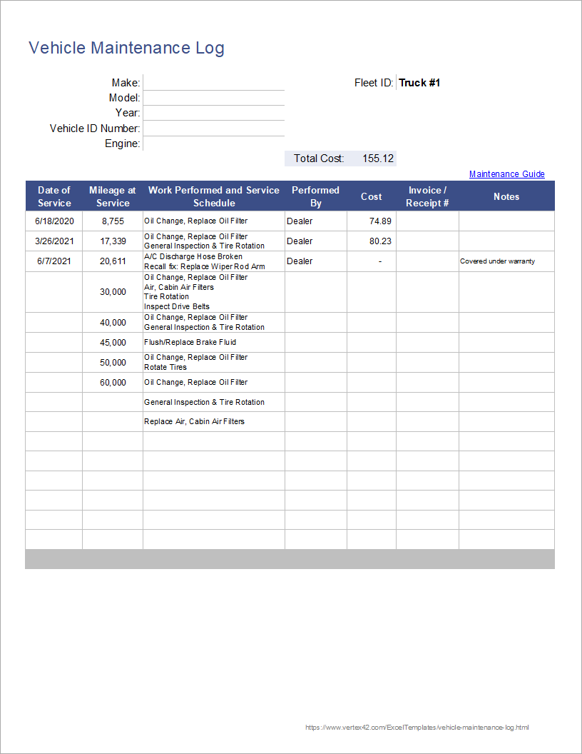 excel maintenance schedule template