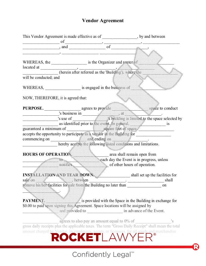 Free Vendor Agreement Make Sign U0026 Download Rocket Lawyer