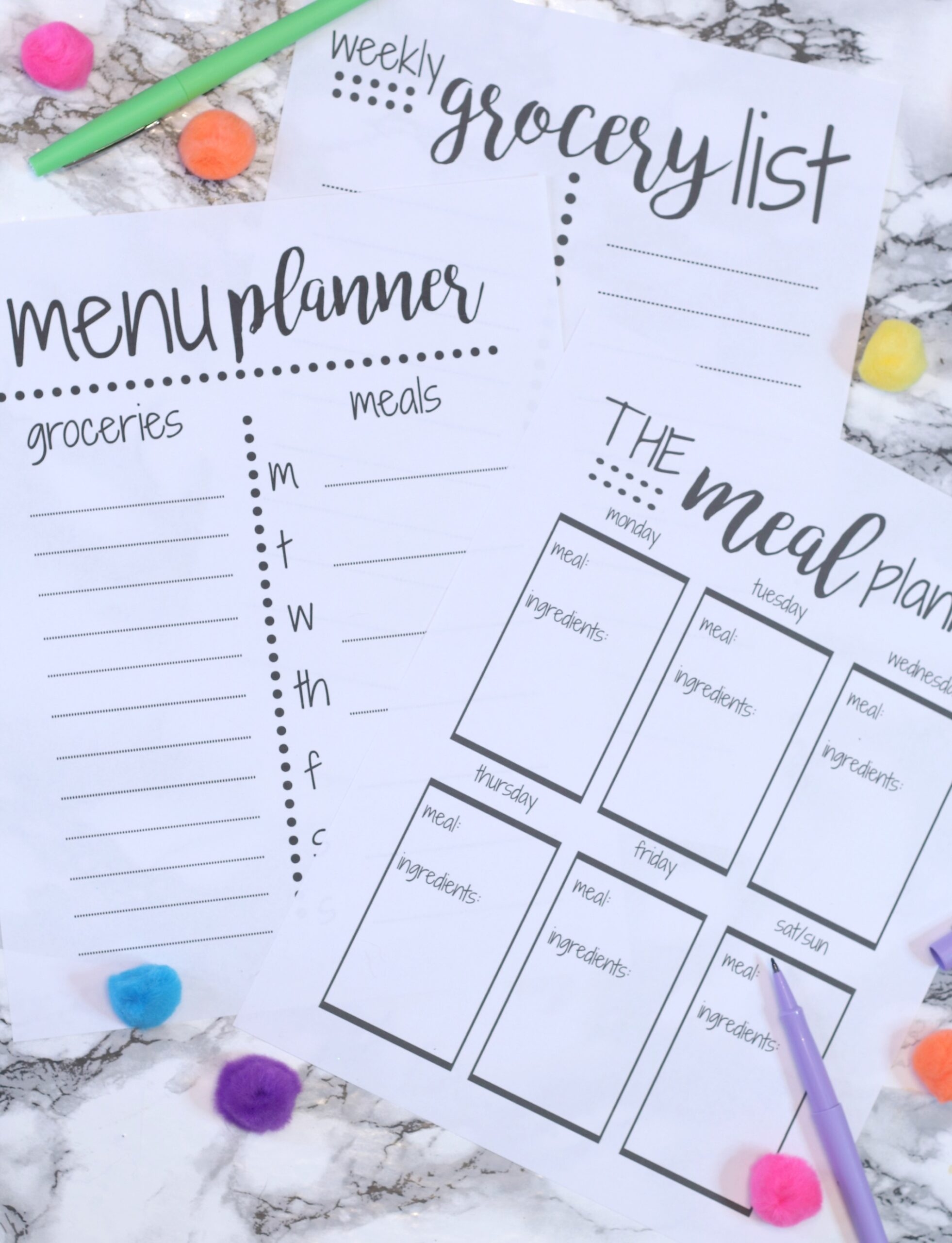 free printable weekly dinner menu template