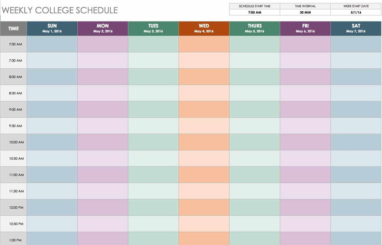 class schedule template excel