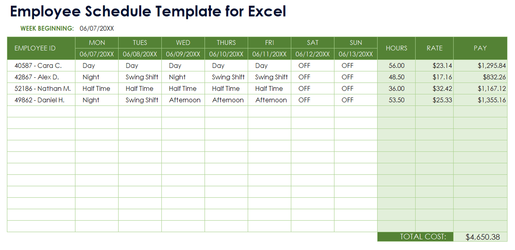 excel template for scheduling