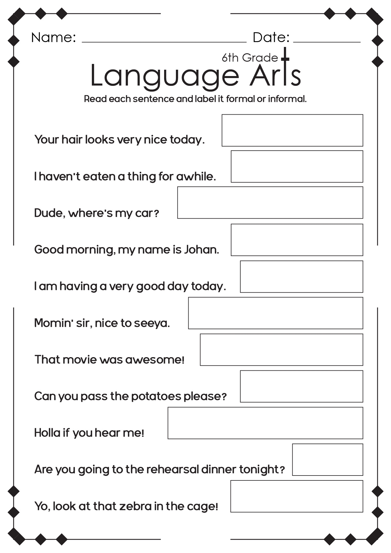 Free Worksheet For 6th Graders Language Arts Download Free 