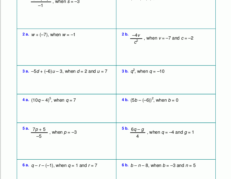 Free Worksheets For Evaluating Expressions With Variables Grades