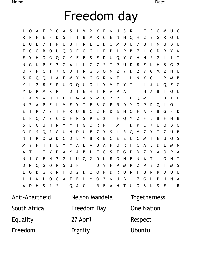Freedom Day Word Search WordMint