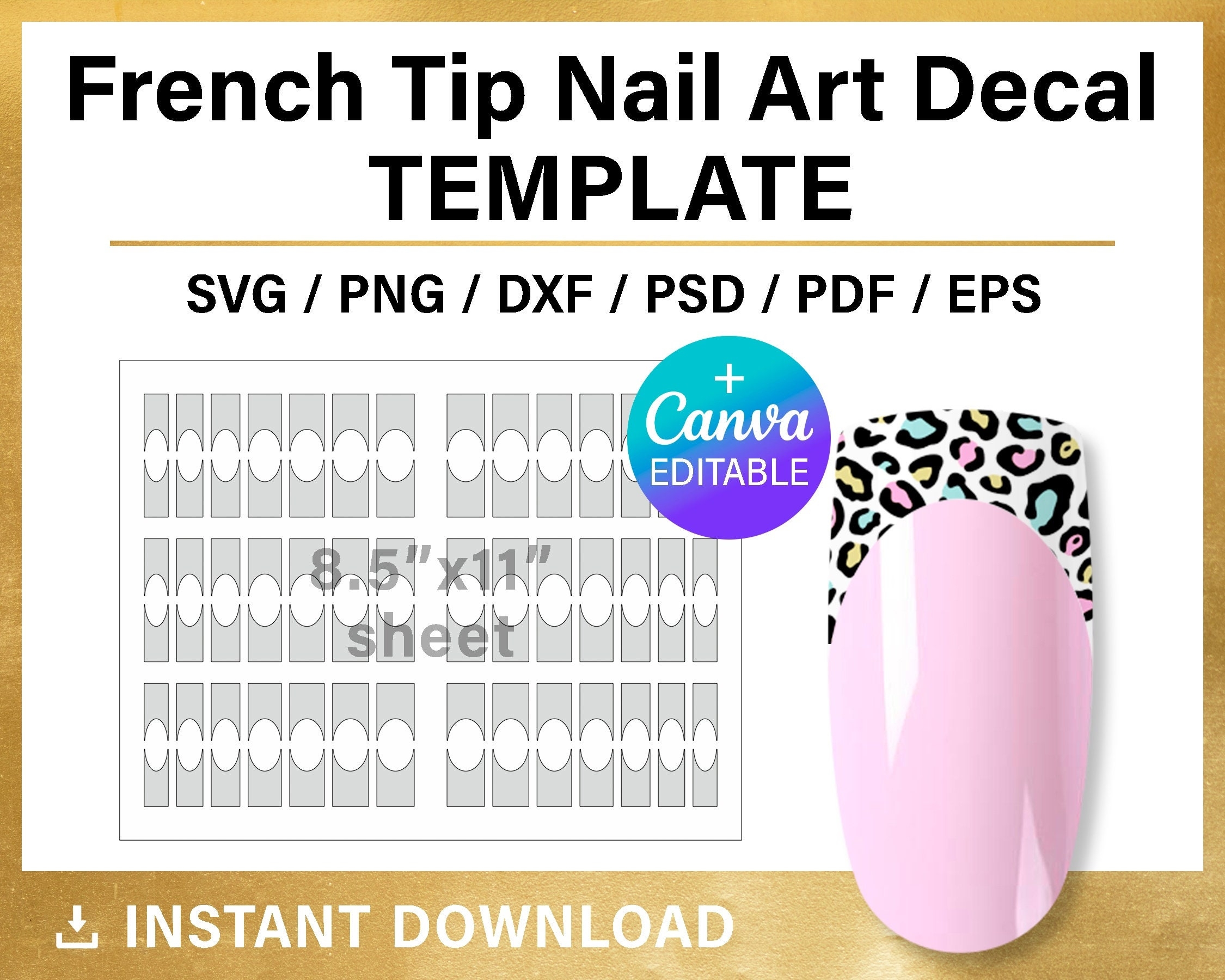 French Tip Nail BLANK Template Nail Art Decal Custom Wrap Nail Template SVG Png CANVA Cricut Printable Instant Download Etsy Ireland